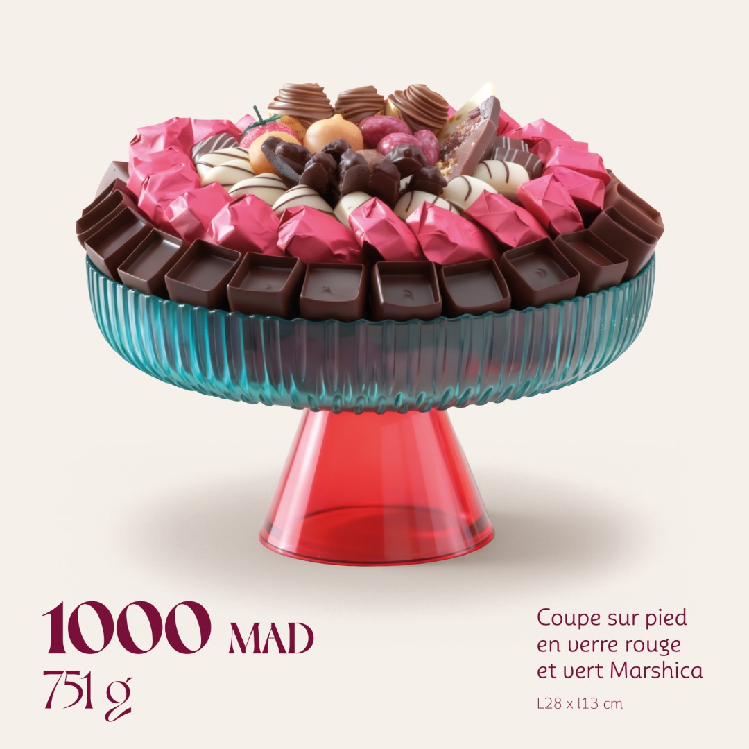 Coupe sur pied en verre rouge et vert Marshica